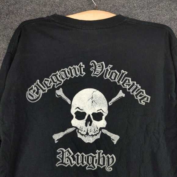 Rugby Elegant Violence Long Sleeve T-shirt Mens Medium Black Embroidered - Picture 7 of 14